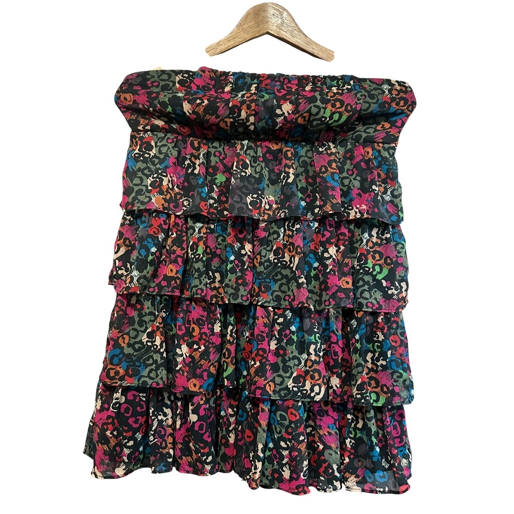 Twenty One Strapless Ruffle Dress Multicolor Leopard Print Party Cocktail